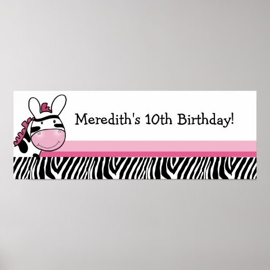 Roze Zebra Diva Aangepast Baby shower Banner Poster (Voorkant)
