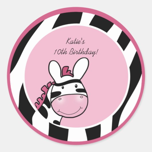 ROZE ZEBRA DIVA OERWOUD 3" Favor Stickers (Voorkant)