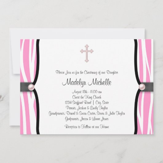 Roze Zebra Doop Kaart (Voorkant)