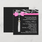 Roze zebra einjaarsuitnodigingen kaart (Voorkant / Achterkant)