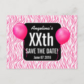 Roze Zebra en ballonnen elk jaar Verjaardag B03M Aankondigingskaart (Voorkant)