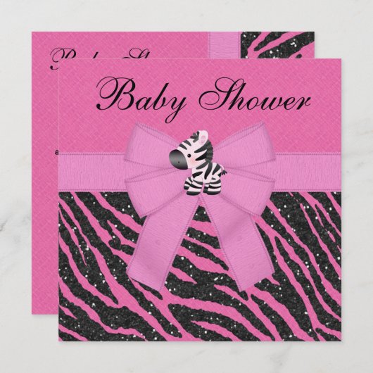 Roze Zebra en dierlijke afdruk Faux Glitter Baby s Kaart (Voorkant / Achterkant)