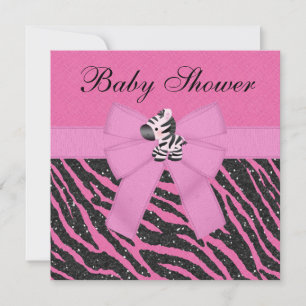 Roze Zebra en dierlijke afdruk Faux Glitter Baby s Kaart