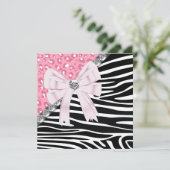 Roze Zebra en Leopard Sweet 16 Party Kaart (Staand voorkant)
