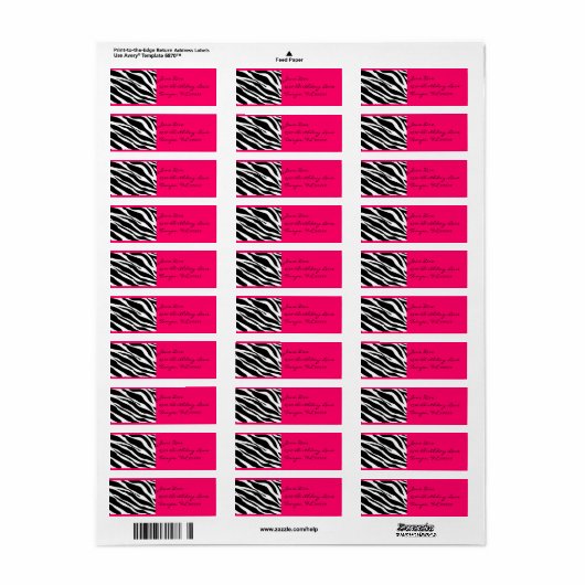 Roze Zebra Etiket (Full Sheet)