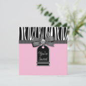 Roze Zebra Feest Uitnodiging Sjabloon (Staand voorkant)
