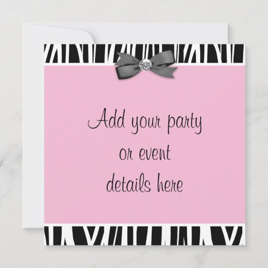 Roze Zebra Feest Uitnodiging Sjabloon (Achterkant)