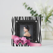 Roze Zebra Foto Afstudeer Uitnodigingen (Staand voorkant)