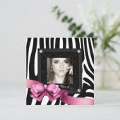 Roze Zebra Foto Afstudeer Uitnodigingen (Staand voorkant)
