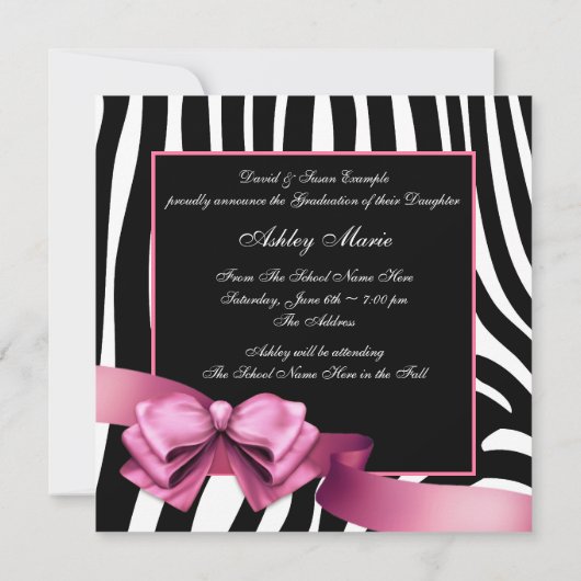 Roze Zebra Foto Afstudeer Uitnodigingen (Achterkant)