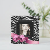 Roze Zebra Foto Afstudeer Uitnodigingen (Staand voorkant)