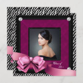 Roze zebra foto diploma aankondigingen (Voorkant / Achterkant)