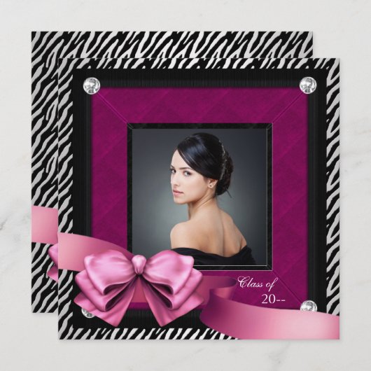 Roze zebra foto diploma aankondigingen (Voorkant / Achterkant)