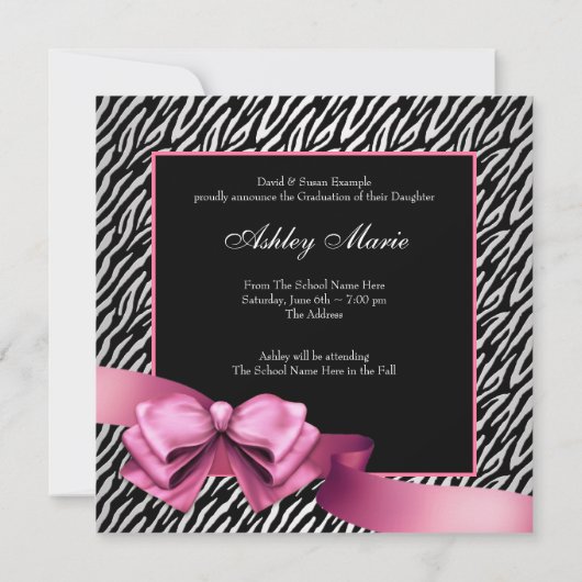 Roze zebra foto diploma aankondigingen (Achterkant)