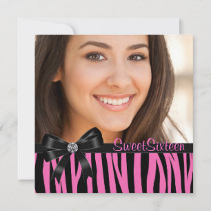 Roze Zebra Foto Sweet Sixteen Verjaardagsfeest Kaart