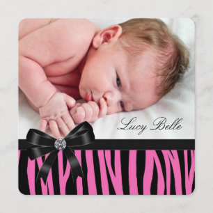 Roze Zebra Geboorteaankondigingen Aankondiging