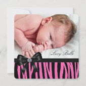 Roze Zebra Geboorteaankondigingen Aankondiging (Voorkant)