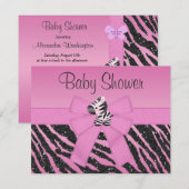 Roze Zebra Gedrukte Baby shower Bow & Butterflies Kaart (Voorkant / Achterkant)