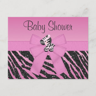 Roze Zebra Gedrukte Baby shower Bow & Butterflies Kaart