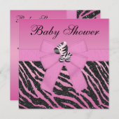 Roze Zebra, gedrukte Baby shower & glitter look Kaart (Voorkant / Achterkant)