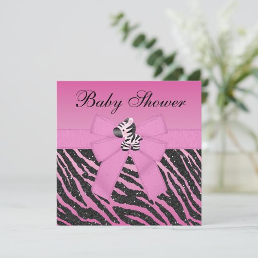 Roze Zebra, gedrukte Baby shower & glitter look Kaart (Staand voorkant)