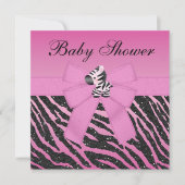 Roze Zebra, gedrukte Baby shower & glitter look Kaart (Voorkant)
