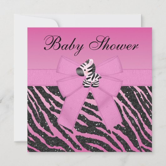 Roze Zebra, gedrukte Baby shower & glitter look Kaart (Voorkant)