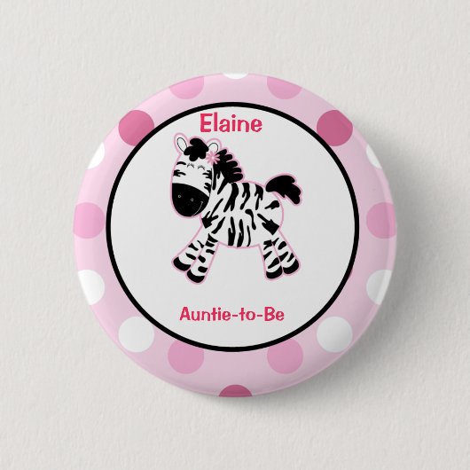 Roze Zebra Gepersonaliseerd naam tag Button (Voorkant)