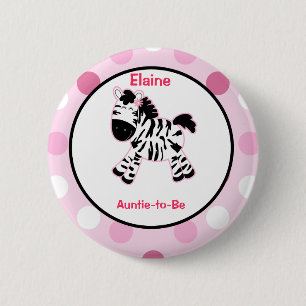 Roze Zebra Gepersonaliseerd naam tag Button