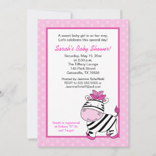 Roze Zebra Girl Baby shower Kaart