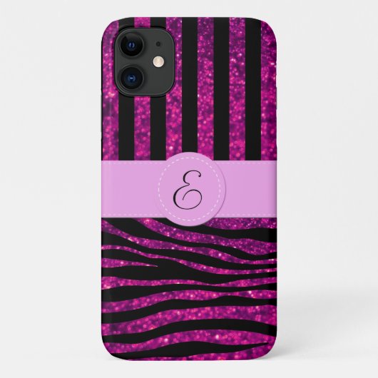 Roze Zebra, Glitter Zebra, Roze strips, Monogram Case-Mate iPhone Case (Achterkant)