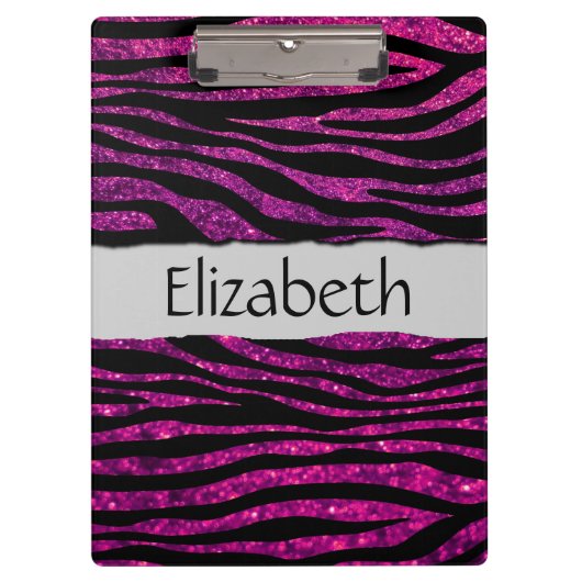 Roze Zebra, Glitter Zebra, Zebra Print, Jouw naam Klembord (Voorkant)
