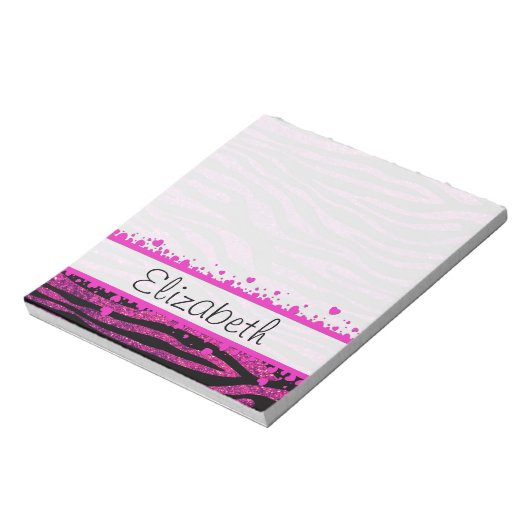Roze Zebra, Glitter Zebra, Zebra Print, Jouw naam Notitieblok (Linkerzijde)