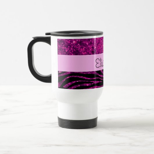 Roze Zebra, Glitter Zebra, Zebra Print, Jouw naam Reisbeker (Links)