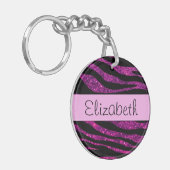 Roze Zebra, Glitter Zebra, Zebra Print, Jouw naam Sleutelhanger (Voorkant Links)