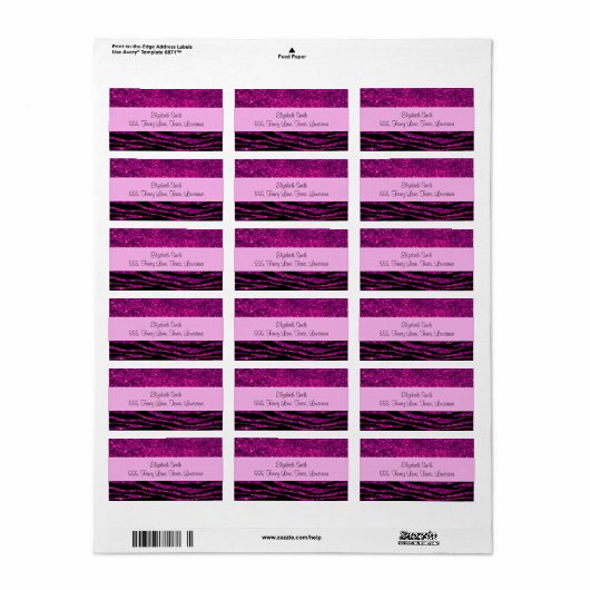 Roze Zebra, glitter Zebra, Zebra Print, Stripes Etiket (Full Sheet)