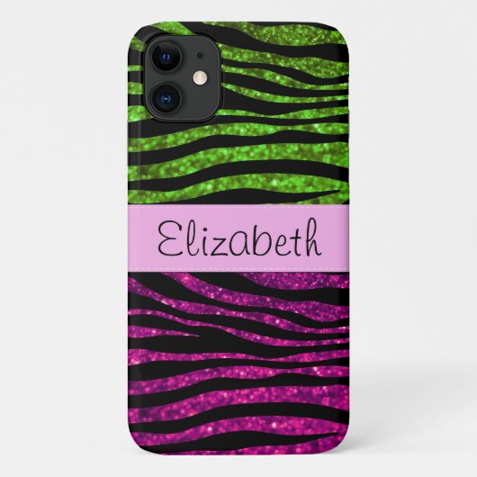 Roze Zebra, Groene Zebra, Glitter Zebra, Jouw naam Case-Mate iPhone Case (Achterkant)