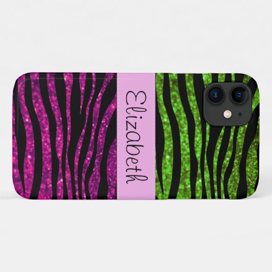 Roze Zebra, Groene Zebra, Glitter Zebra, Jouw naam Case-Mate iPhone Case (Achterkant (horizontaal))