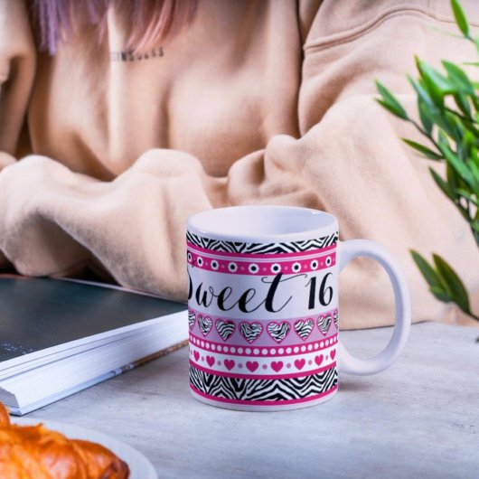 Roze zebra hart Sweet 16 Mok