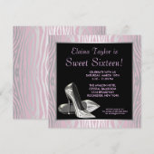 Roze Zebra High Heels Sweet 16 Party Kaart (Voorkant / Achterkant)