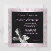 Roze Zebra High Heels Sweet 16 Party Kaart (Voorkant)
