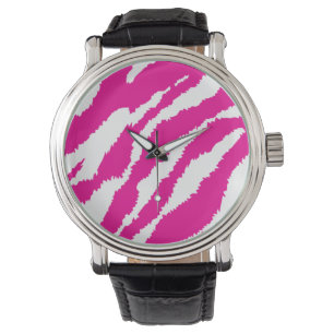 Roze Zebra Horloge Lederen Band Met Dierenprint St