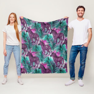 Roze Zebra Jungle Tropisch Patroon Fleece Deken