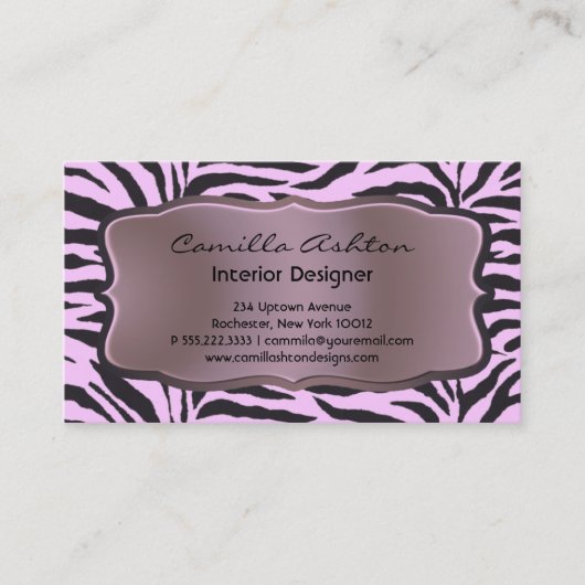 Roze Zebra Kaarten Zakelijk Visitekaartje (Voorkant)