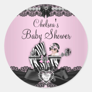 Roze Zebra & Kant Baby Shower Sticker