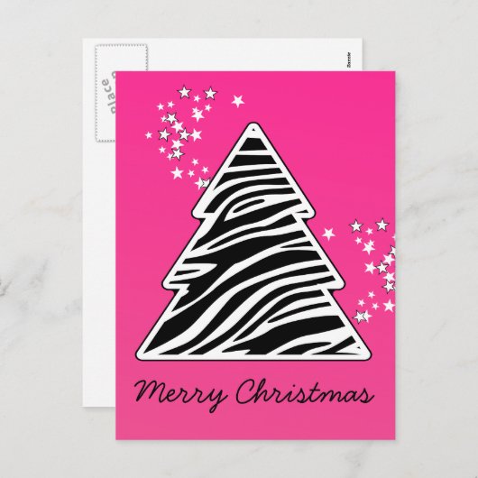 Roze Zebra kerstboom Feestdagenkaart (Voorkant / Achterkant)