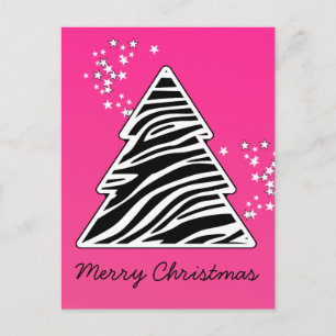 Roze Zebra kerstboom Feestdagenkaart