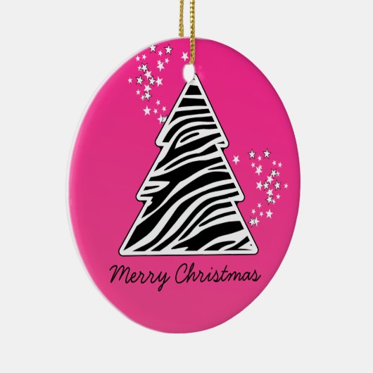 Roze zebra kerstboom keramisch ornament (Rechts)