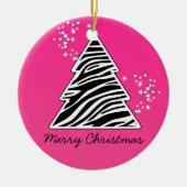 Roze zebra kerstboom keramisch ornament (Voorkant)