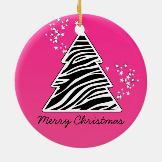 Roze zebra kerstboom keramisch ornament (Achterkant)